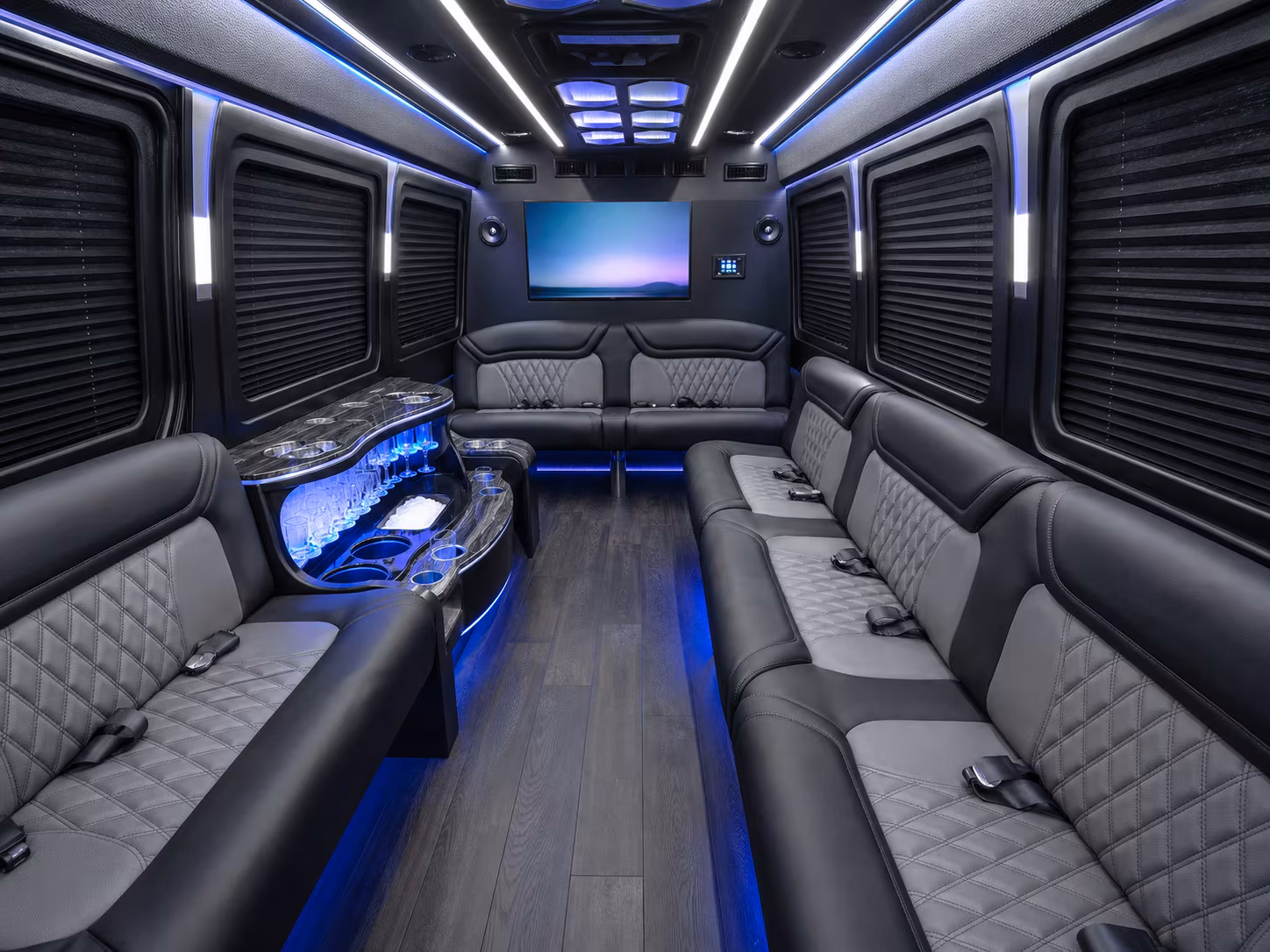 southfield 40 passenger party bus inside